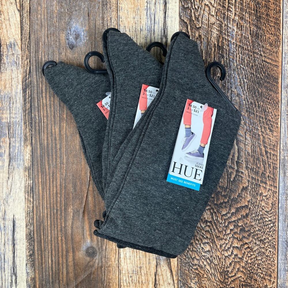 HUE Women's One Size Graphite Heather Jean Socks 3-Pack